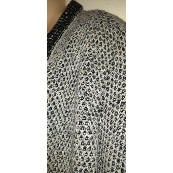Maryline Cardigan Sweater Gray Black Medium M Wool Blend Italy Open Knit Career - Picture 7 of 10